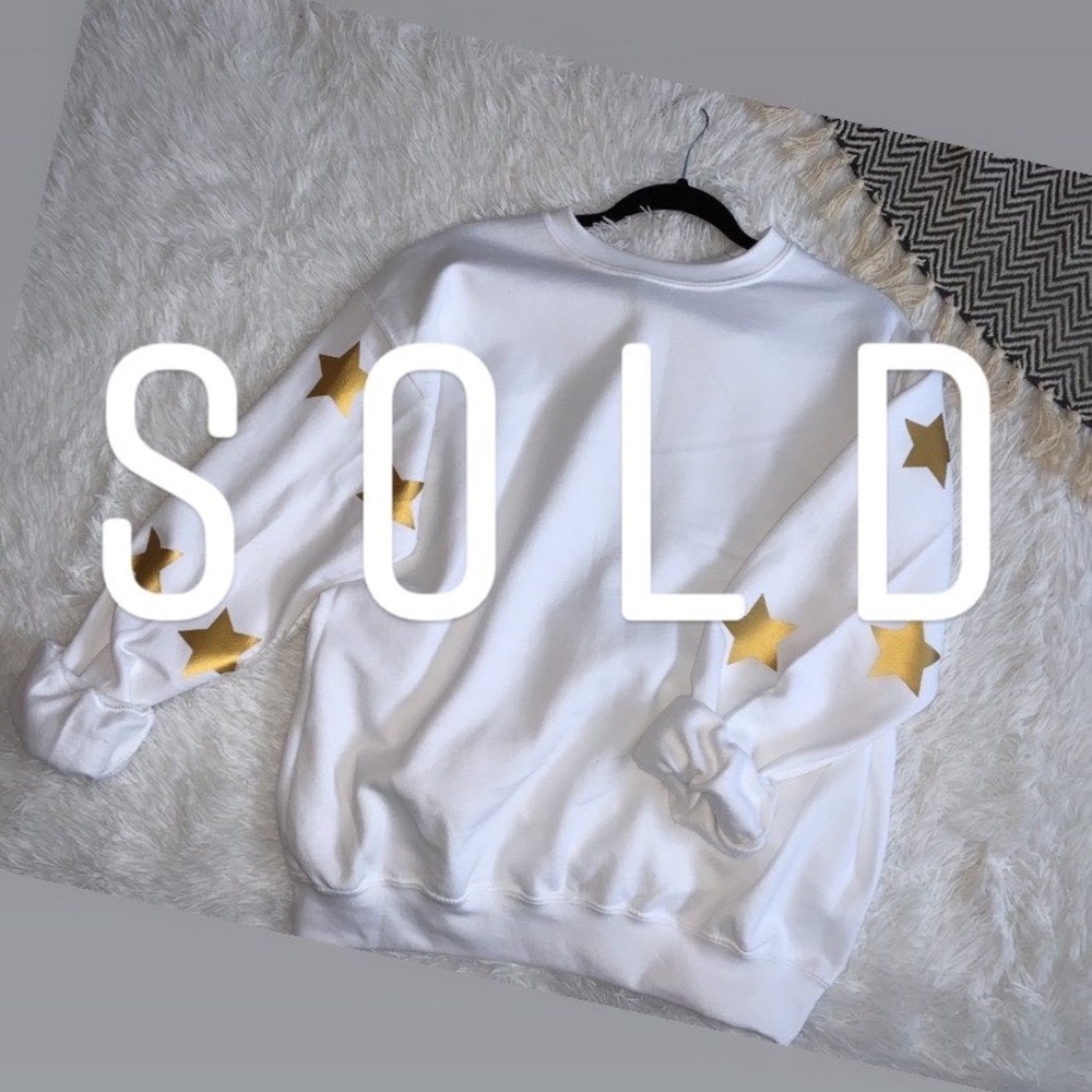 Gold Star Sleeve White Crew Neck